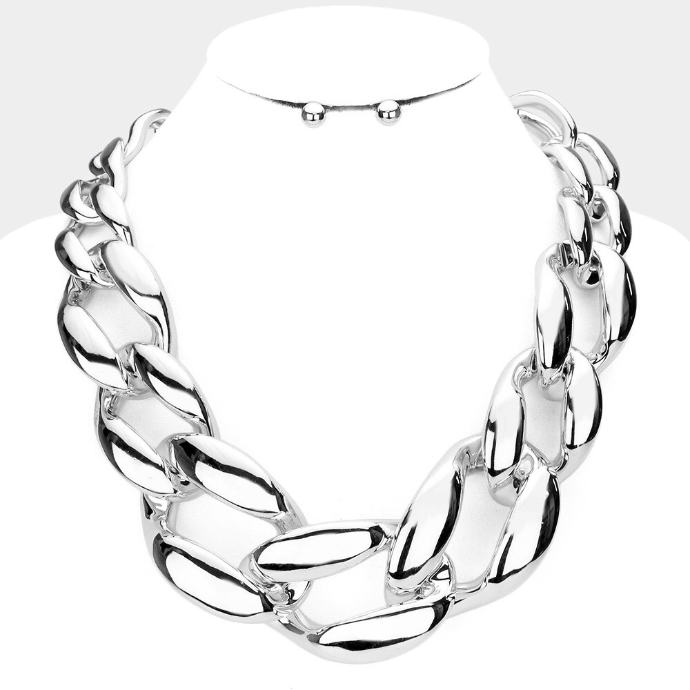 Silver Hip Hop Cuban Chain Choker Statement Necklace